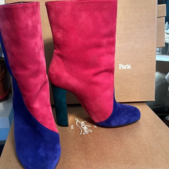 Louboutin Botty Doubke 100 veau velours azulejo 38 Barbie boots - Picture 9 of 11